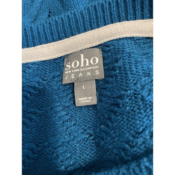 Soho New York Women Scooped Neck Pullover Fisherman Sweater Pockets Size L. - Picture 8 of 9